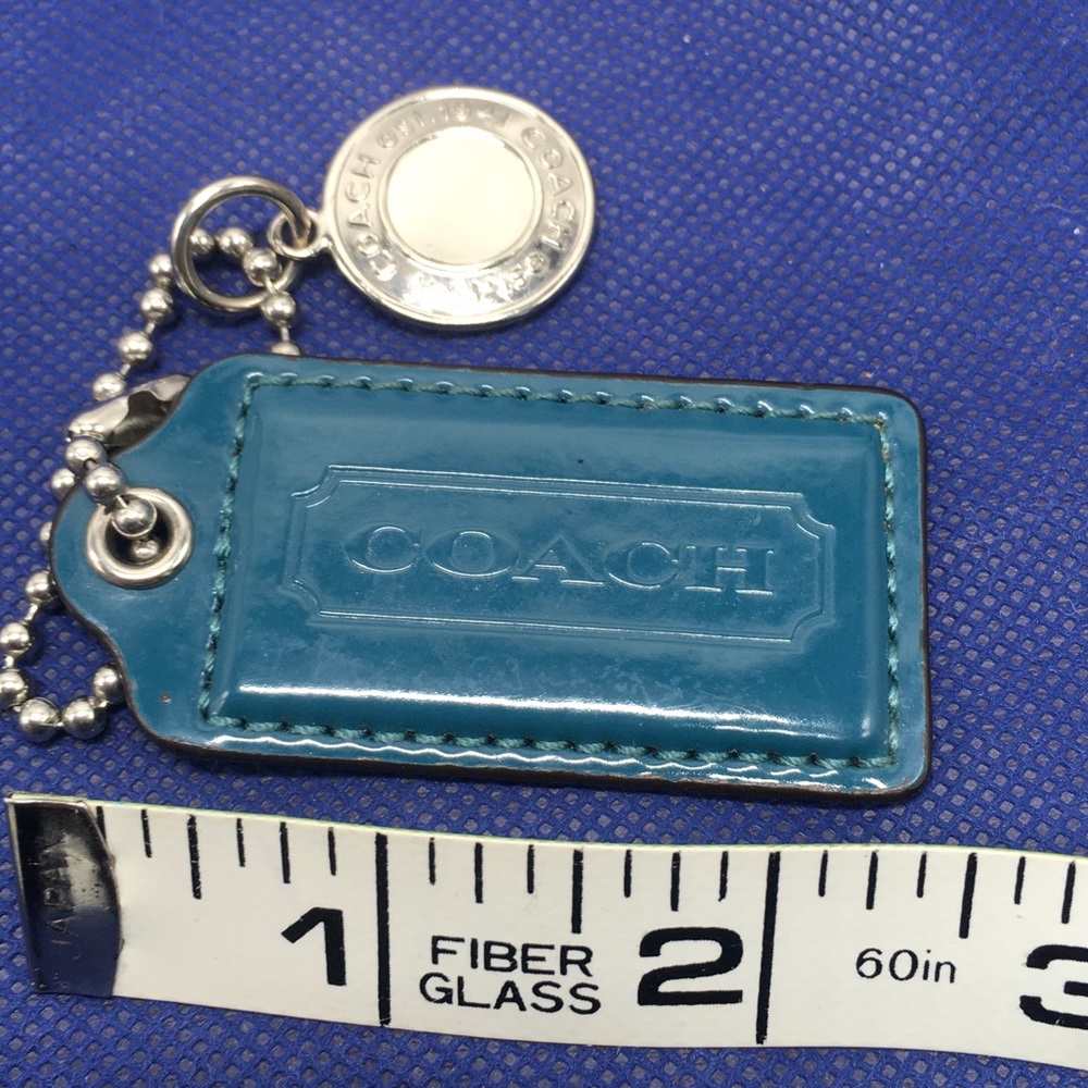 COACH Blue Hang Tag w/Embossed Round Silver Tone Button Key Fob Charm Keychain - Picture 2 of 6